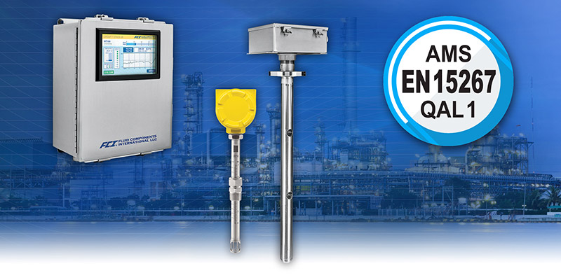 MT100 series flow meter AMS EN 15267 QAL1; industrial plant background